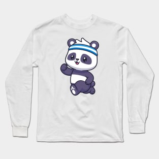 Cute Panda Running Cartoon Long Sleeve T-Shirt